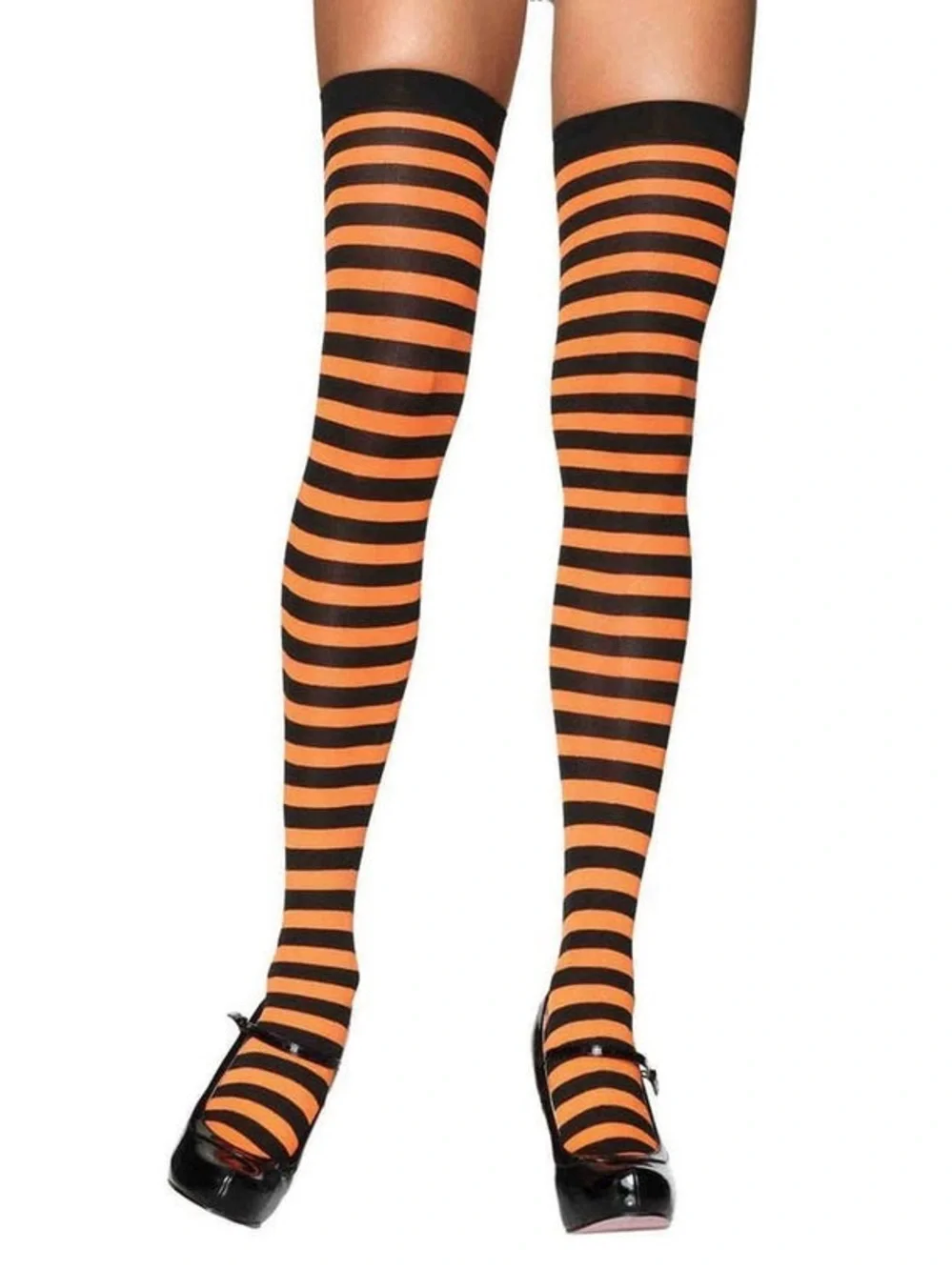 Brand New- Leg Avenue Neon Orange and Black Striped Thigh Tights